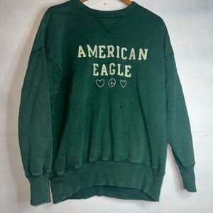 American Eagle Forest Green Peace Heart Crewneck Sweatshirt Sz S